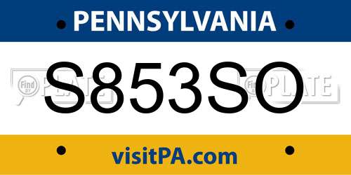 S853SO Pennsylvania License Plate