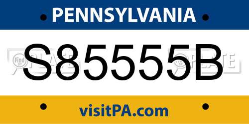 S85555B Pennsylvania License Plate