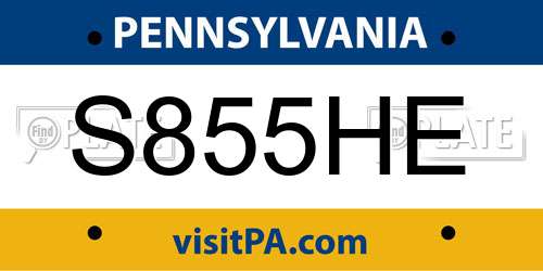 S855HE Pennsylvania License Plate