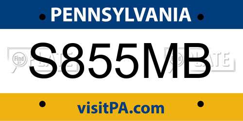 S855MB Pennsylvania License Plate