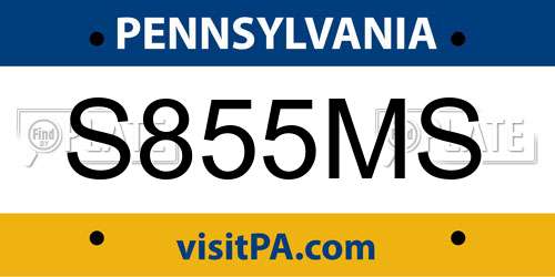S855MS Pennsylvania License Plate