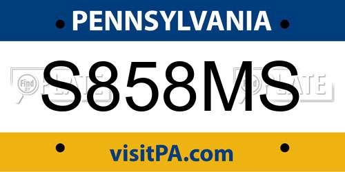 S858MS Pennsylvania License Plate