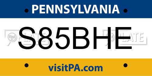 S85BHE Pennsylvania License Plate