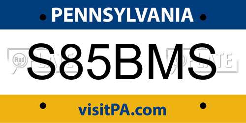 S85BMS Pennsylvania License Plate