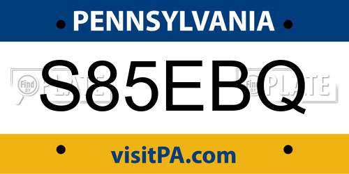 S85EBQ Pennsylvania License Plate