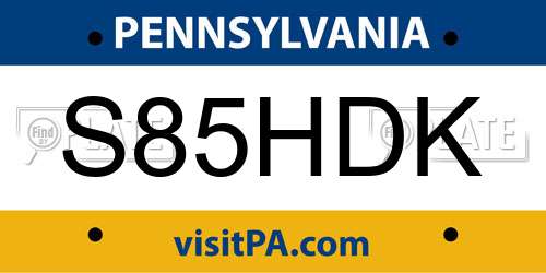S85HDK Pennsylvania License Plate