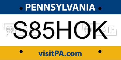 S85HOK Pennsylvania License Plate