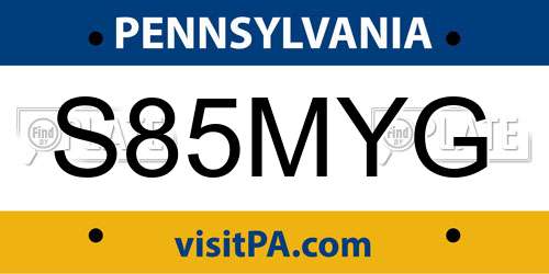 S85MYG Pennsylvania License Plate