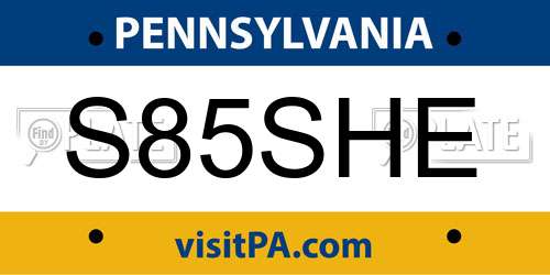 S85SHE Pennsylvania License Plate