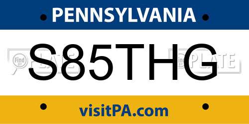 S85THG Pennsylvania License Plate