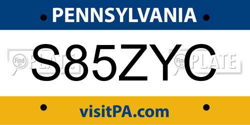 S85ZYC Pennsylvania License Plate