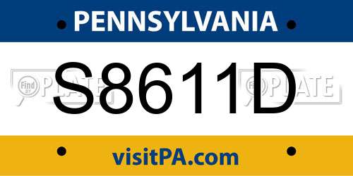 S8611D Pennsylvania License Plate