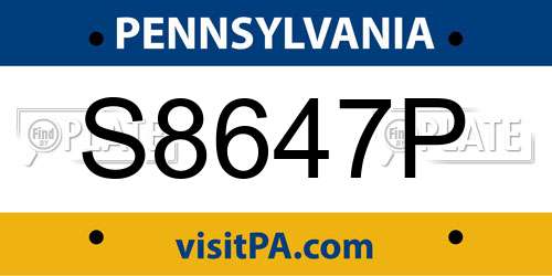 S8647P Pennsylvania License Plate