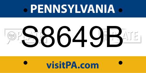 S8649B Pennsylvania License Plate