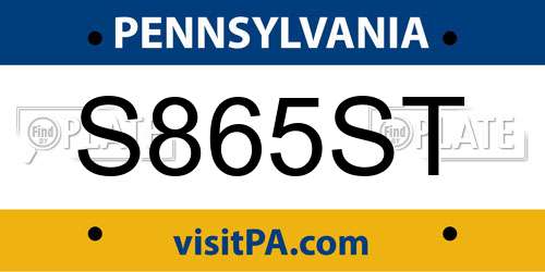 S865ST Pennsylvania License Plate