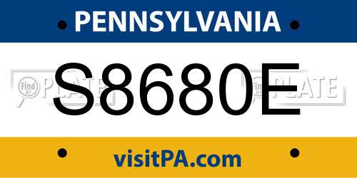 S8680E Pennsylvania License Plate