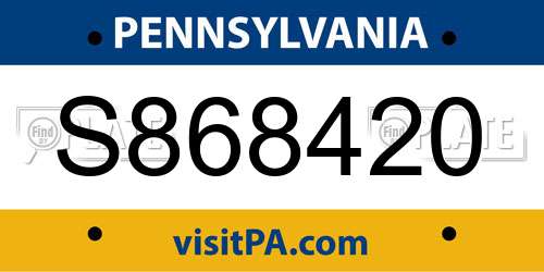 S868420 Pennsylvania License Plate