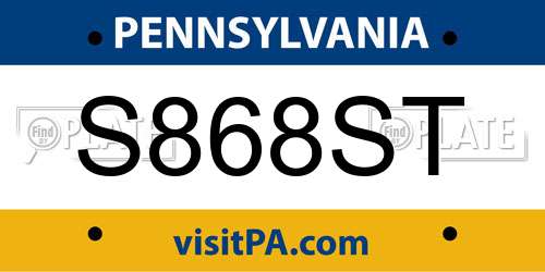 S868ST Pennsylvania License Plate