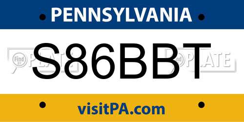 S86BBT Pennsylvania License Plate
