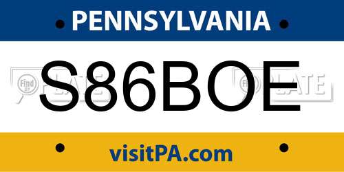 S86BOE Pennsylvania License Plate