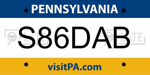 S86DAB Pennsylvania License Plate