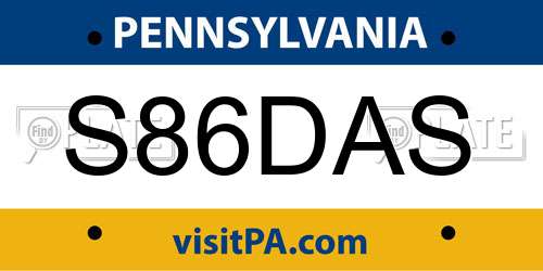 S86DAS Pennsylvania License Plate