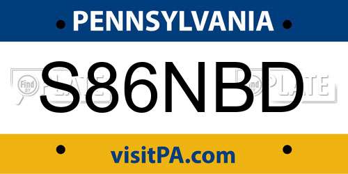 S86NBD Pennsylvania License Plate