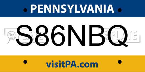S86NBQ Pennsylvania License Plate