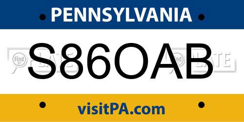 S86OAB Pennsylvania License Plate