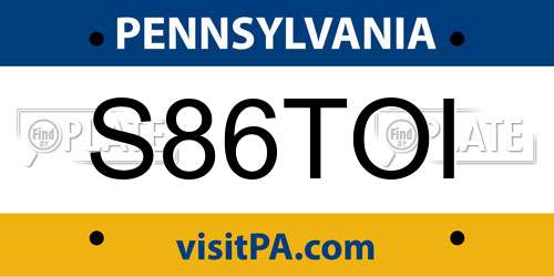 S86TOI Pennsylvania License Plate