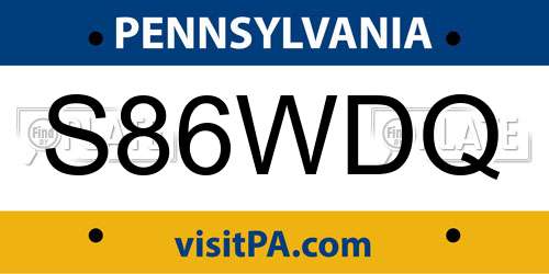 S86WDQ Pennsylvania License Plate