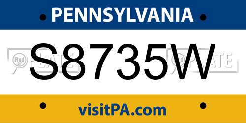 S8735W Pennsylvania License Plate
