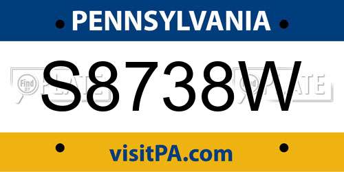 S8738W Pennsylvania License Plate
