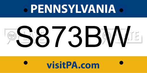 S873BW Pennsylvania License Plate