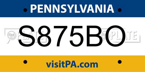 S875BO Pennsylvania License Plate