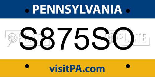 S875SO Pennsylvania License Plate