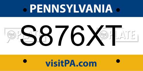 S876XT Pennsylvania License Plate