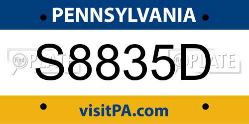 S8835D Pennsylvania License Plate