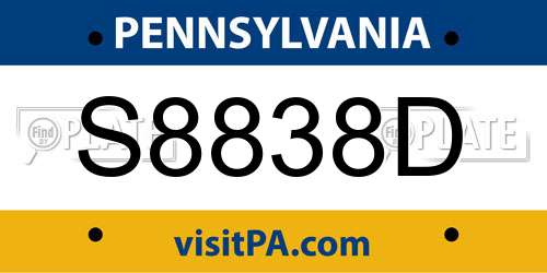 S8838D Pennsylvania License Plate