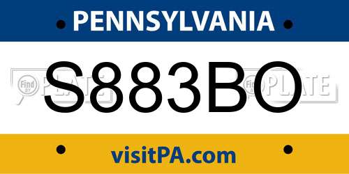 S883BO Pennsylvania License Plate