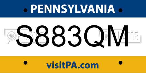 S883QM Pennsylvania License Plate