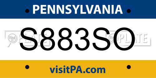 S883SO Pennsylvania License Plate