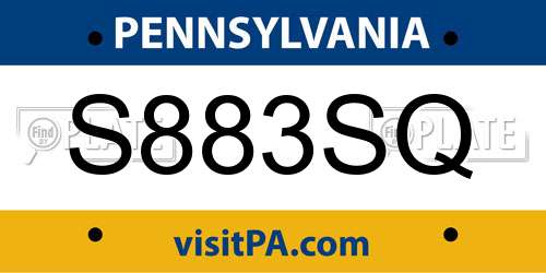 S883SQ Pennsylvania License Plate