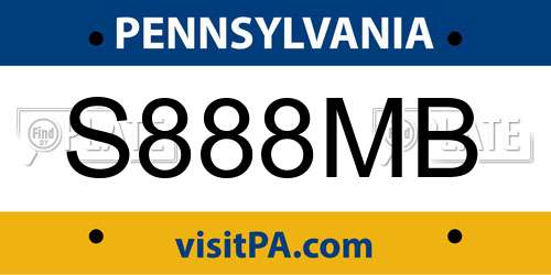 S888MB Pennsylvania License Plate