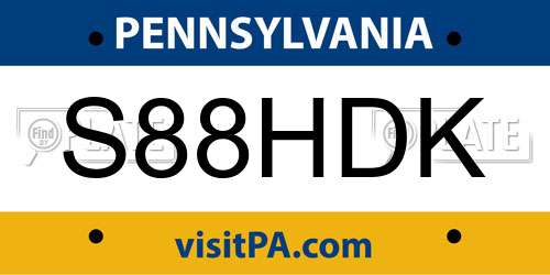 S88HDK Pennsylvania License Plate