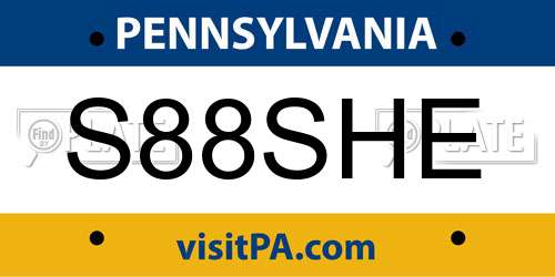 S88SHE Pennsylvania License Plate