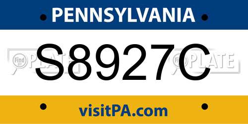 S8927C Pennsylvania License Plate
