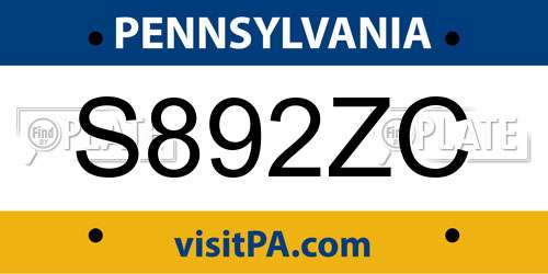 S892ZC Pennsylvania License Plate