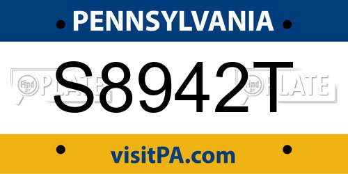 S8942T Pennsylvania License Plate