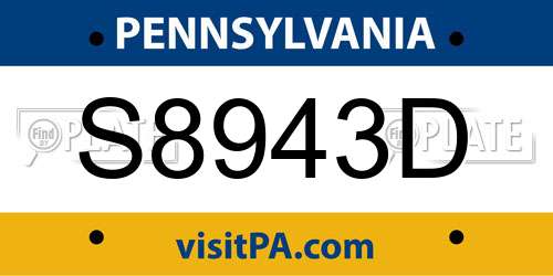 S8943D Pennsylvania License Plate